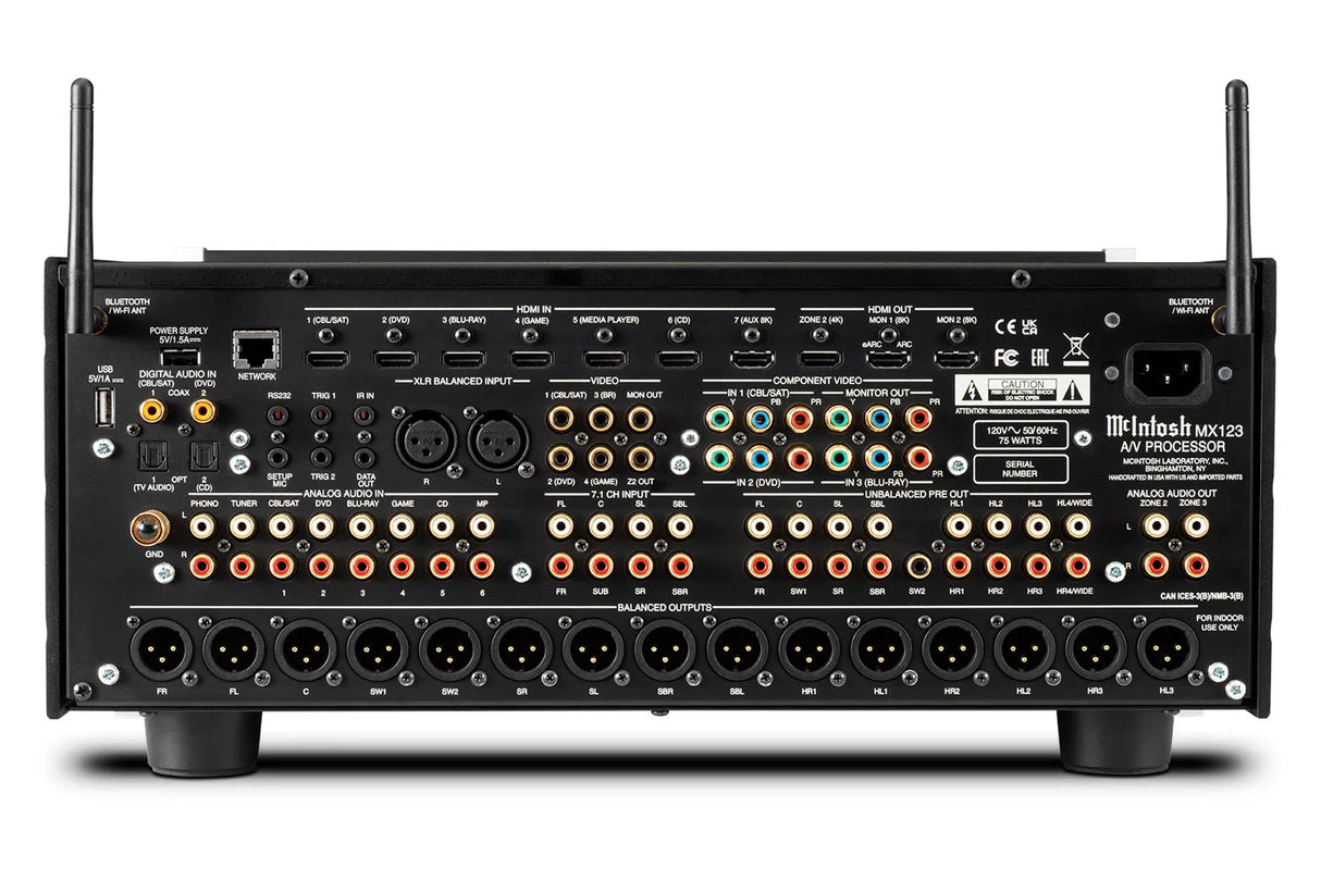 McIntosh MX123, A/V namų kino procesorius - Galinė panelė su daugybe jungčių
