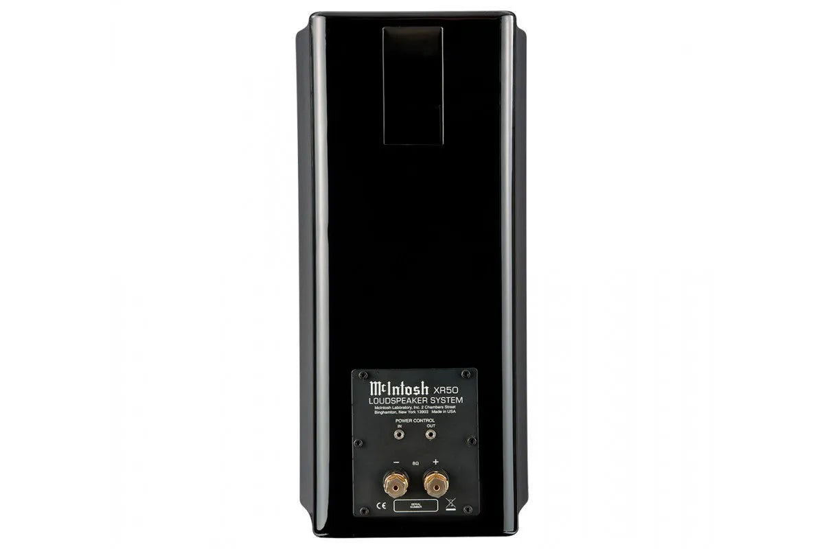 McIntosh XR50, lentyninė garso kolonėlė - galinė panelė su jungtimis ir užrašais