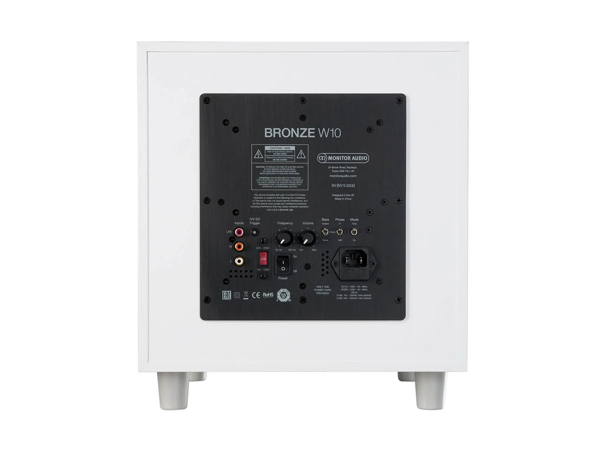 Monitor Audio Bronze W10, žemų dažnių garso kolonėlė (įvairių spalvų) - galinė panelė su jungtimis ir valdymo elementais
