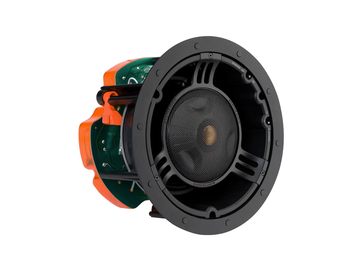 Monitor Audio C265-IDC, lubinis žemų dažnių garsiakalbis - Garsiakalbio vidinė dalis su laidais