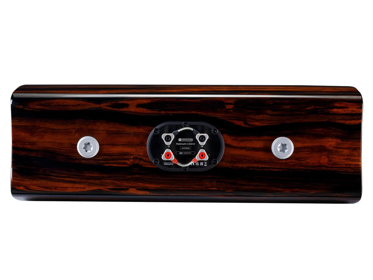 Monitor Audio Platinum C250 3G, centrinė garso kolonėlė (įvairių spalv - galinė panelė su jungtimis ir tvirtinimo varžtais