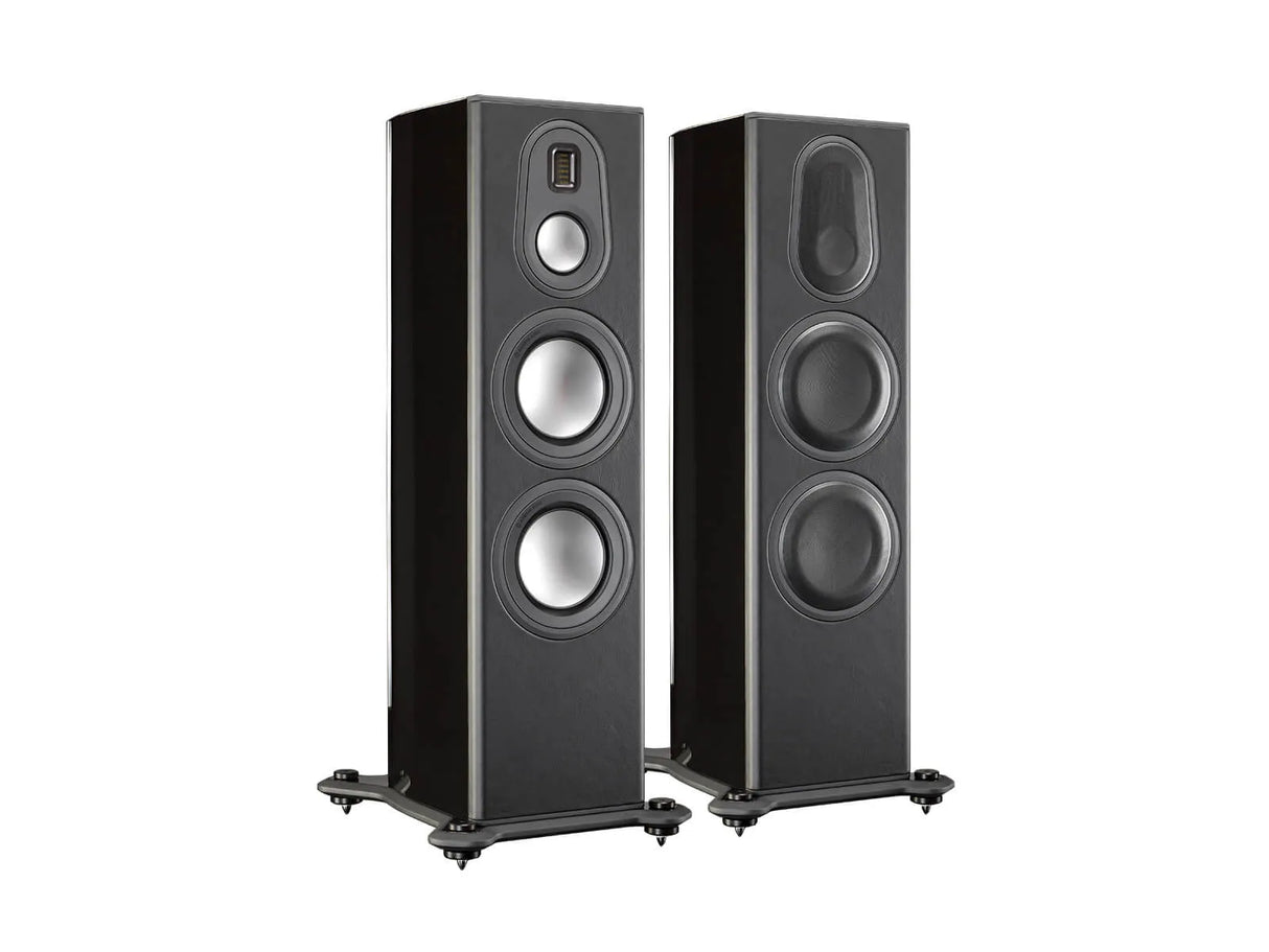 Monitor Audio Platinum PL300 II, grindinės garso kolonėlės - Šoninis vaizdas su skirtingais garsiakalbiais