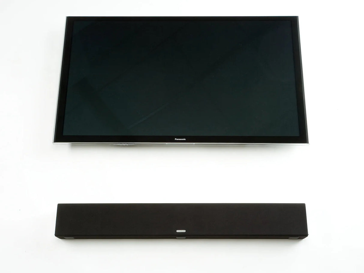 Monitor Audio SB-2, pasyvus soundbaras - Juodas soundbaras su baltu indikatoriumi