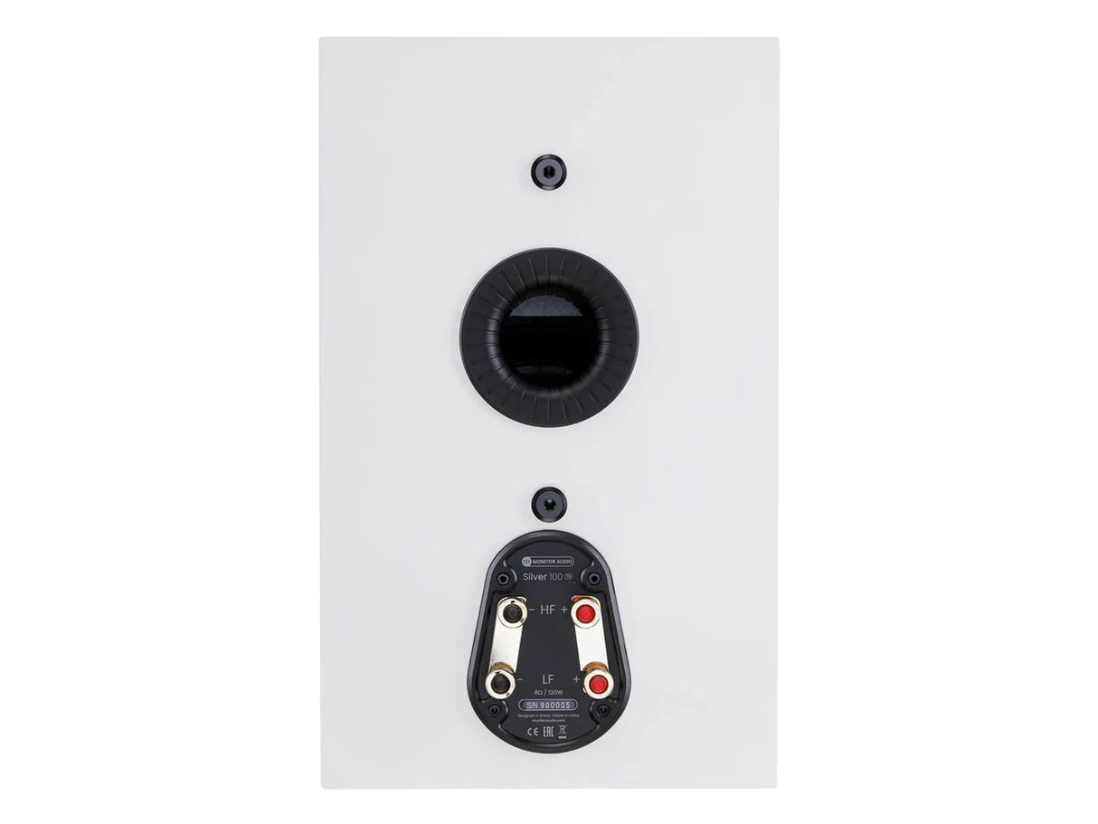 Monitor Audio Silver 100 7G, lentyninės garso kolonėlės - Galinė panelė su jungtimis ir ventiliacijos anga