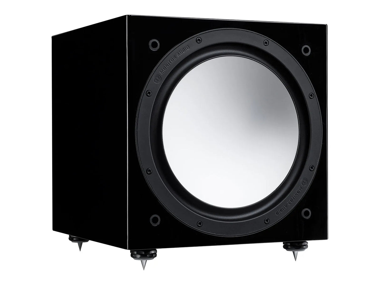 Monitor Audio Silver W-12 6G, žemų dažnių garso kolonėlė (įvairių spal - Šoninis vaizdas su spygliais apačioje