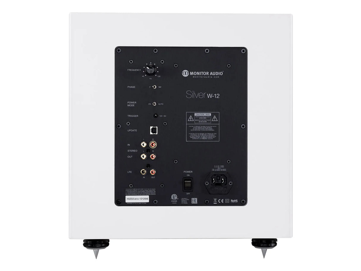 Monitor Audio Silver W-12 6G, žemų dažnių garso kolonėlė (įvairių spal - galinė panelė su jungtimis ir valdymo elementais