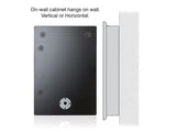 Monitor Audio SoundFrame 1 On-Wall, ant sienos montuojama garso kolonė - Galinė panelė su tvirtinimo detalėmis ir šoninis vaizdas