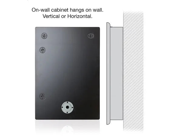 Monitor Audio SoundFrame 2 On-Wall, ant sienos montuojama garso kolonė - Galinė panelė su tvirtinimo detalėmis ir šoninis vaizdas