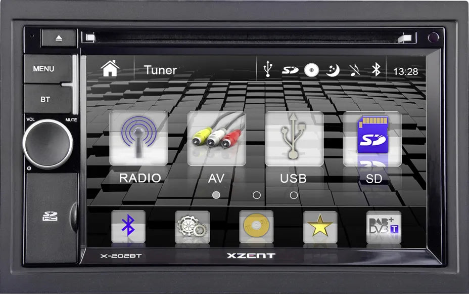 Multimedija automobiliui Xzent X-202BT MK2, 2-DIN, CD/DVD, USB, SD, HDMI, BLUETOOTH