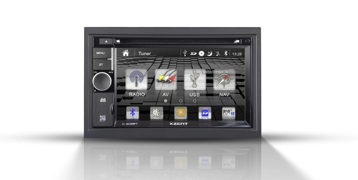 Multimedija automobiliui Xzent X-302BT MK2, 2-DIN, CD/DVD, USB, SD, HDMI, BLUETOOTH bei GPS navigacija