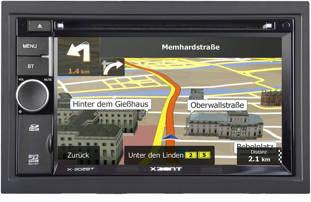Multimedija automobiliui Xzent X-302BT MK2, 2-DIN, CD/DVD, USB, SD, HDMI, BLUETOOTH bei GPS navigacija