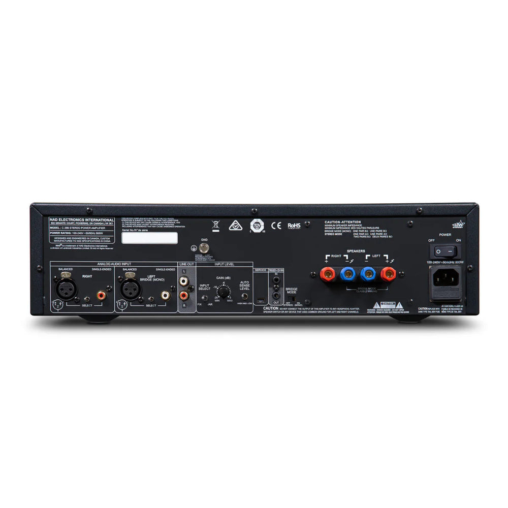 NAD C 298, stereo galios stiprintuvas - Galinė panelė su jungtimis ir garsiakalbių išėjimais