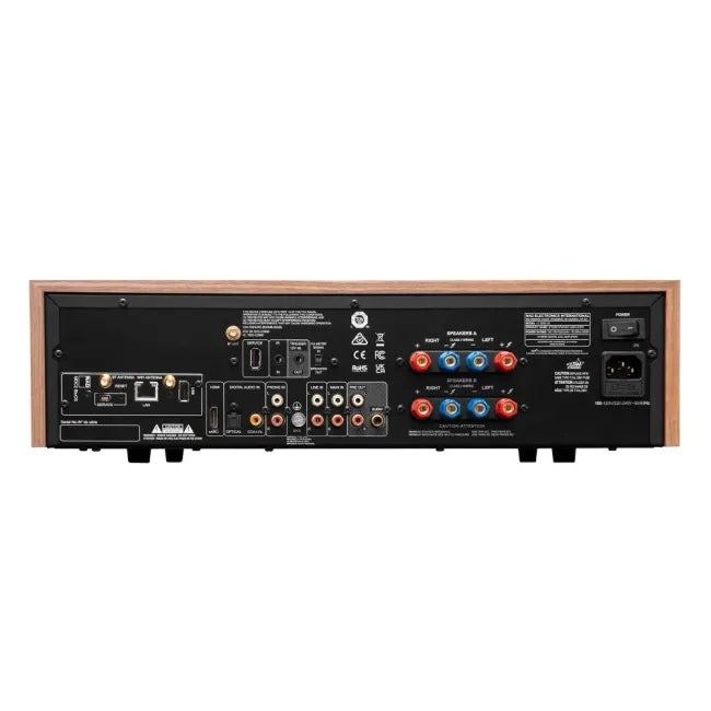 NAD C 3050, stereo garso stiprintuvas su DAC, HDMI eARC, Dirac Live - galinė panelė su daugybe jungčių