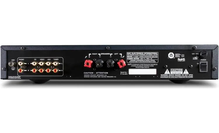 NAD C 316BEE V2, intergruotas stereo stiprintuvas - Galinė panelė su jungtimis ir garsiakalbių išėjimais