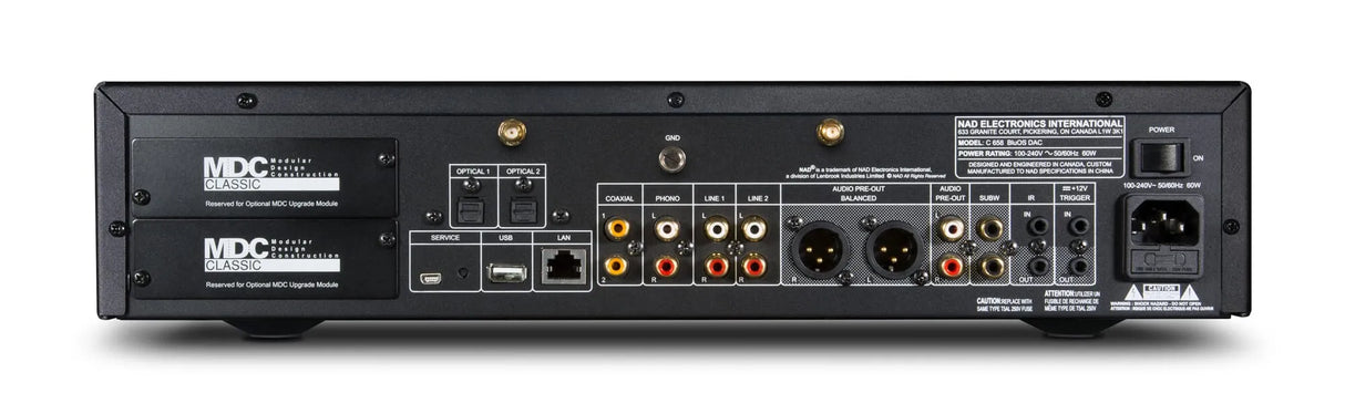 NAD C 658, BluOS tinklo grotuvas su DAC - modulinio dizaino jungtys ir daugybė garso jungčių