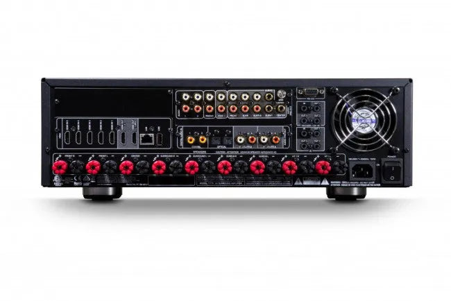 NAD T 778, AV erdvinio garso namų kino stiprintuvas resyveris 9x160W su Dirac live - galinė panelė su daugybe jungčių ir ventiliatoriumi