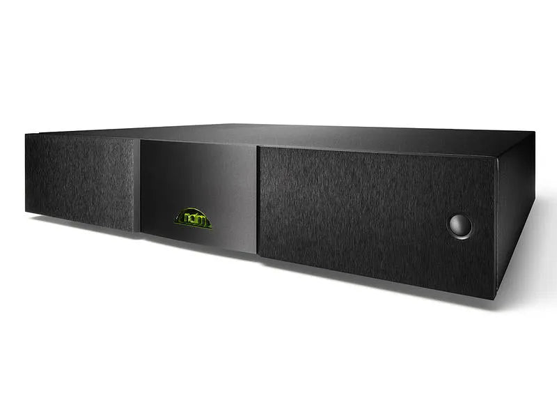 Naim NAP 200 DR, garso galios stiprintuvas - šoninis vaizdas su apvaliu mygtuku