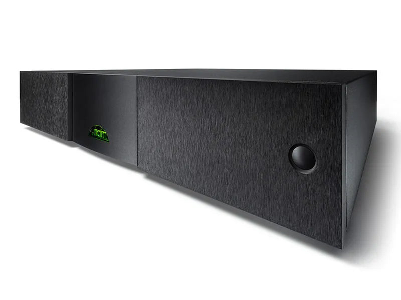 Naim NAP 250 DR, Galios stiprintuvas - šoninis vaizdas su apšviestu logotipu