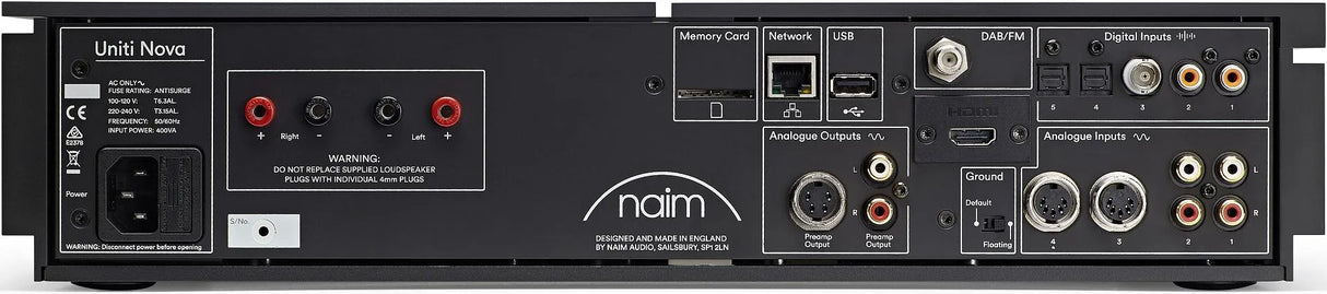 Naim Uniti Nova, Išmanus High-End tinklo stiprintuvas - galinė panelė su daugybe jungčių