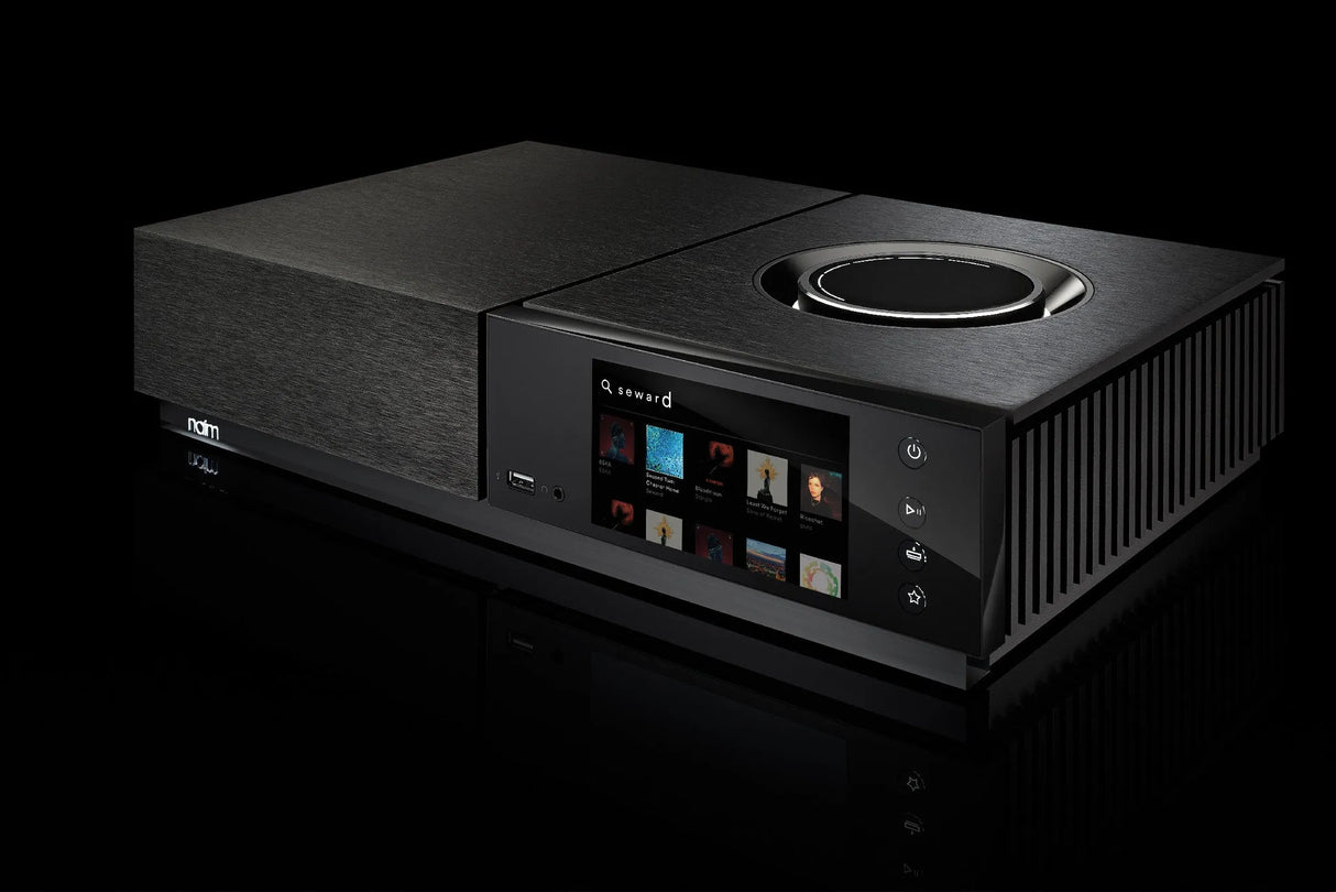 Naim Uniti Nova, Išmanus High-End tinklo stiprintuvas - ekranas su muzikos albumais ir valdymo mygtukai