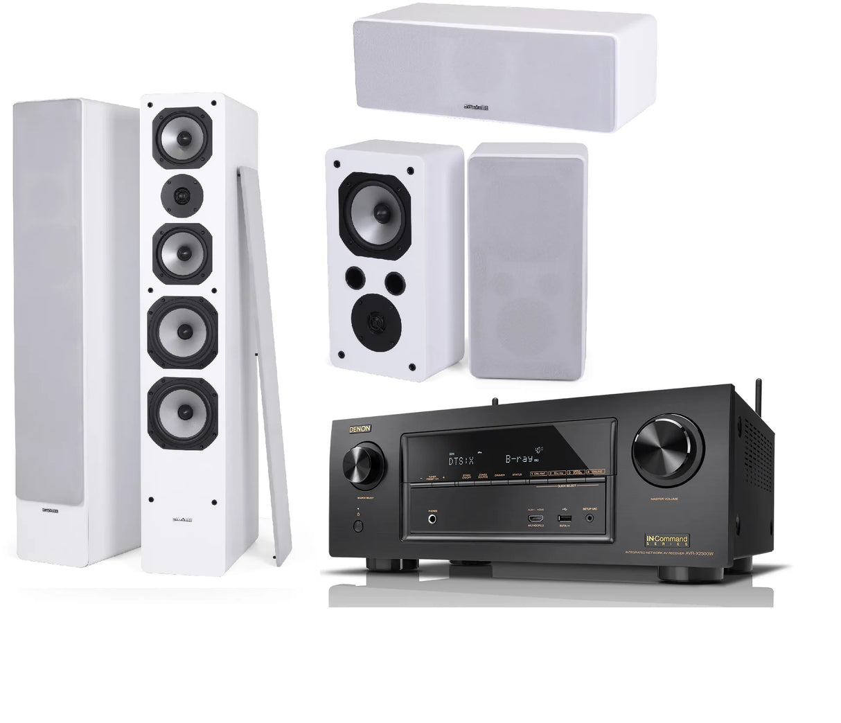 Namų kino komplektas - stiprintuvas Denon AVR-X2600H , su kolonėlėm Dynavoice Challenger M-65, C-5, S-5 EX (v.4) - stiprintuvo priekinė panelė su ekrano ir valdymo mygtukais