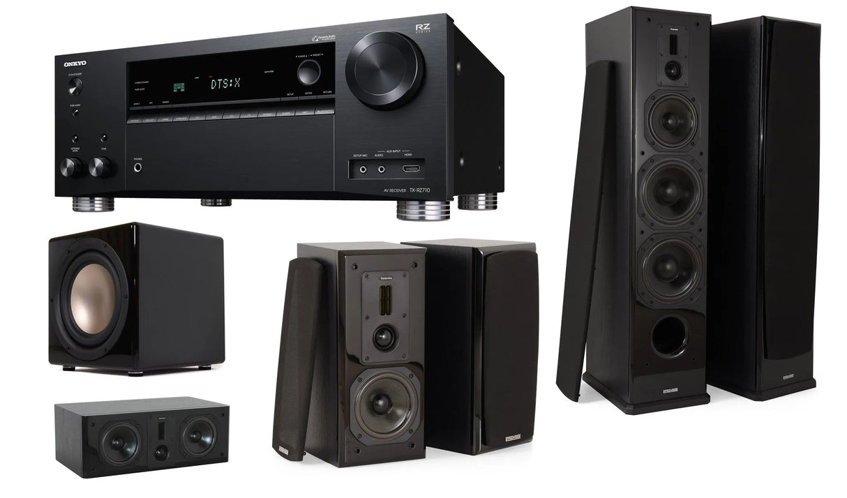 Namų kino komplektas - stiprintuvas Onkyo TX-RZ710 , su kolonėlėm Dynavoice Definition DF-8 ,DC-5, DX-5 + SUB Thunder T-12