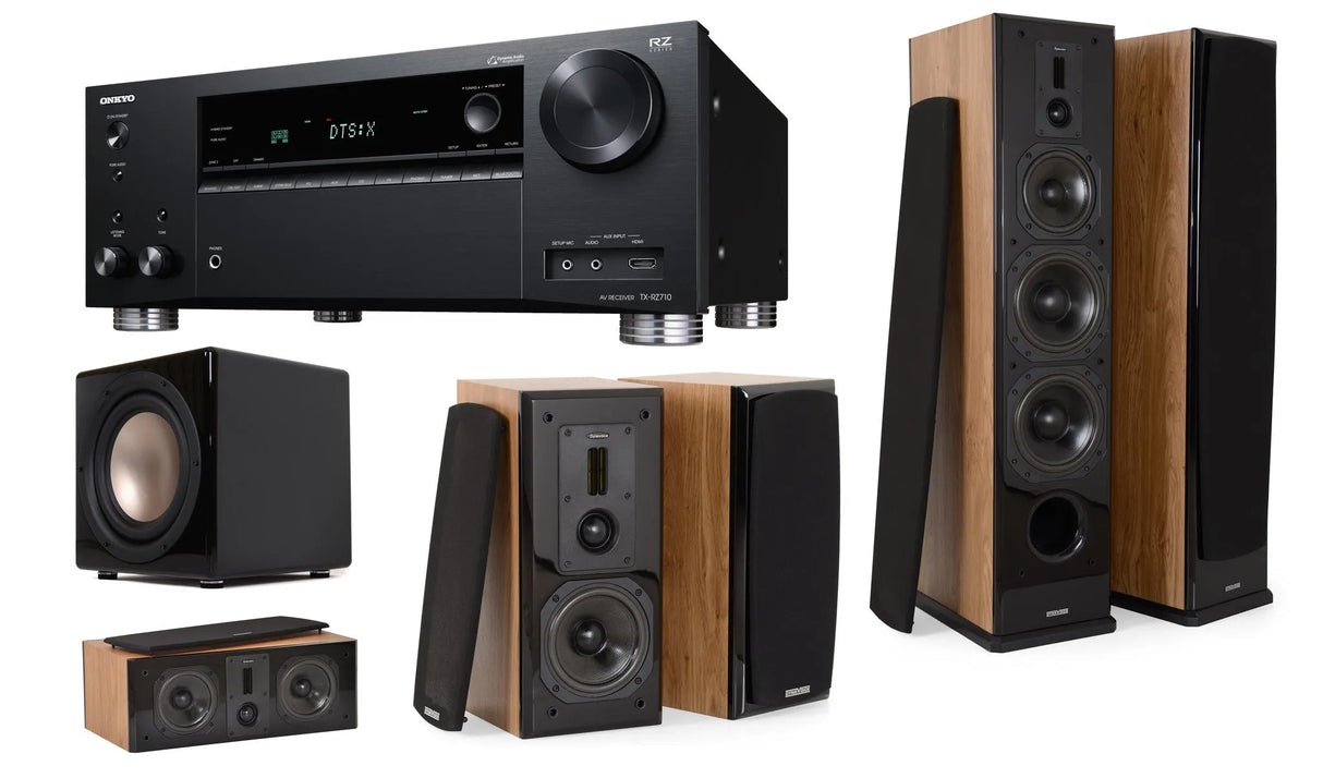Namų kino komplektas - stiprintuvas Onkyo TX-RZ710 , su kolonėlėm Dynavoice Definition DF-8 ,DC-5, DX-5 + SUB Thunder T-12