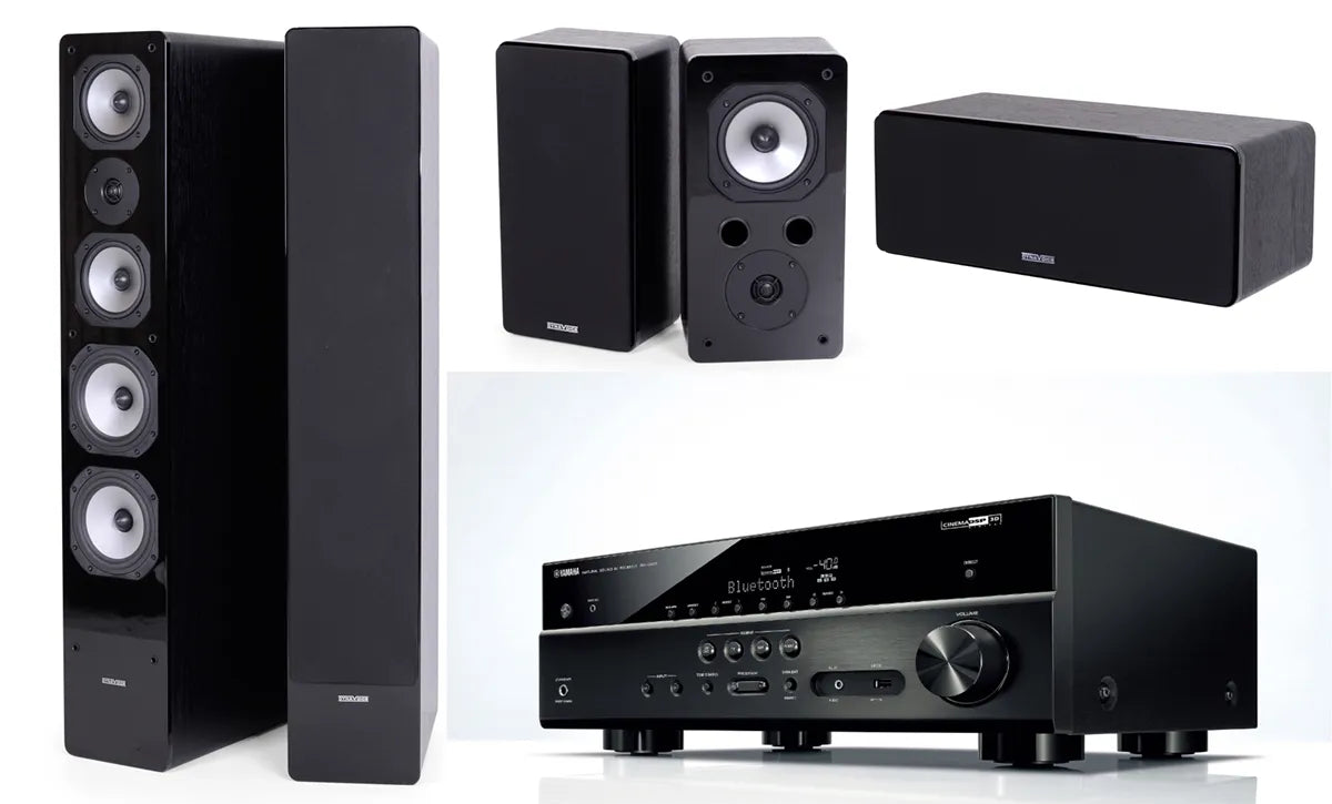 Namų kino komplektas - stiprintuvas Yamaha RX-V481, su kolonėlėm Dynavoice Challenger M-65, S-5, C-5 EX (v.4)