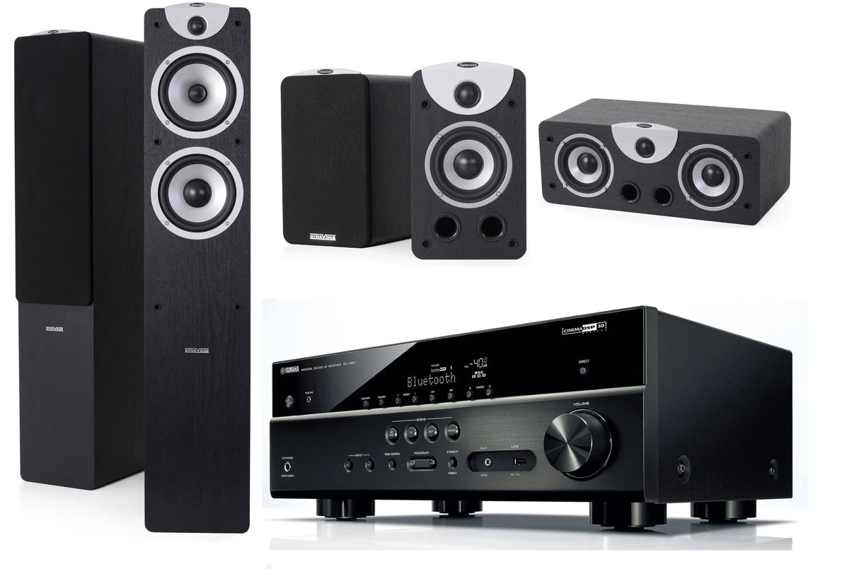 Namų kino komplektas - stiprintuvas Yamaha RX-V481, su kolonėlėm Dynavoice Magic F-6, S-4, C-4 EX (v.3)