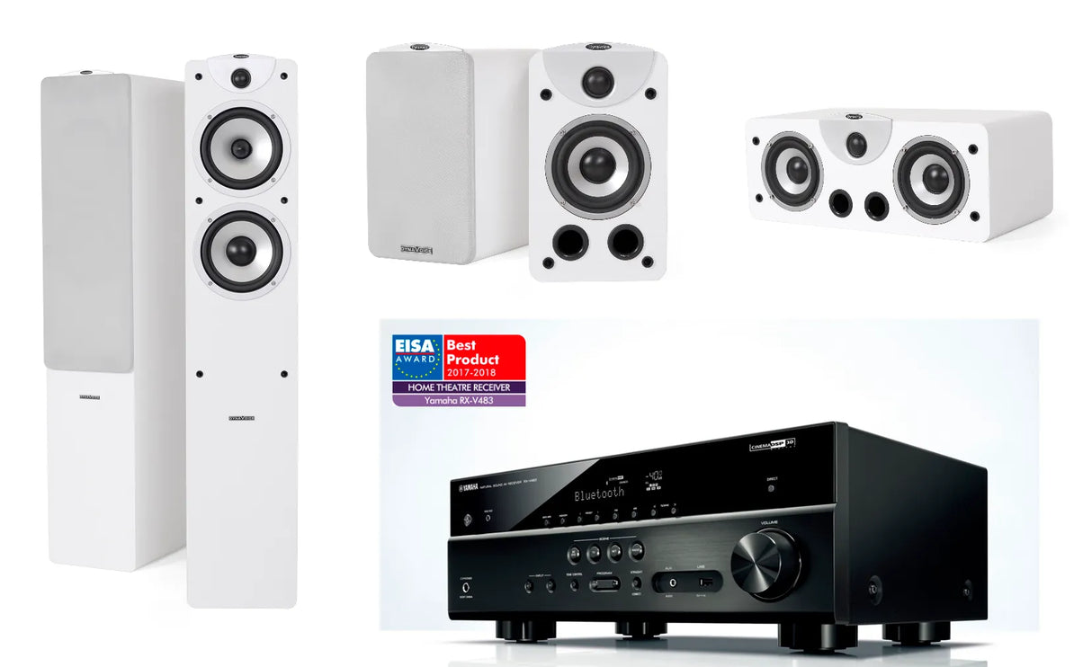 Namų kino komplektas - stiprintuvas Yamaha RX-V483, su kolonėlėm Dynavoice Magic F-6, S-4, C-4 EX (v.3)