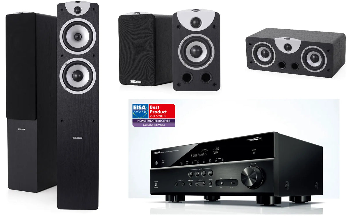 Namų kino komplektas - stiprintuvas Yamaha RX-V483, su kolonėlėm Dynavoice Magic F-6, S-4, C-4 EX (v.3)