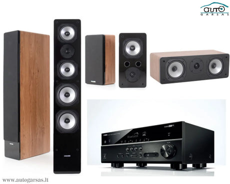 Namų kino komplektas - stiprintuvas Yamaha RX-V485, su kolonėlėm Dynavoice Challenger M-65, S-5, C-5 EX (v.4)