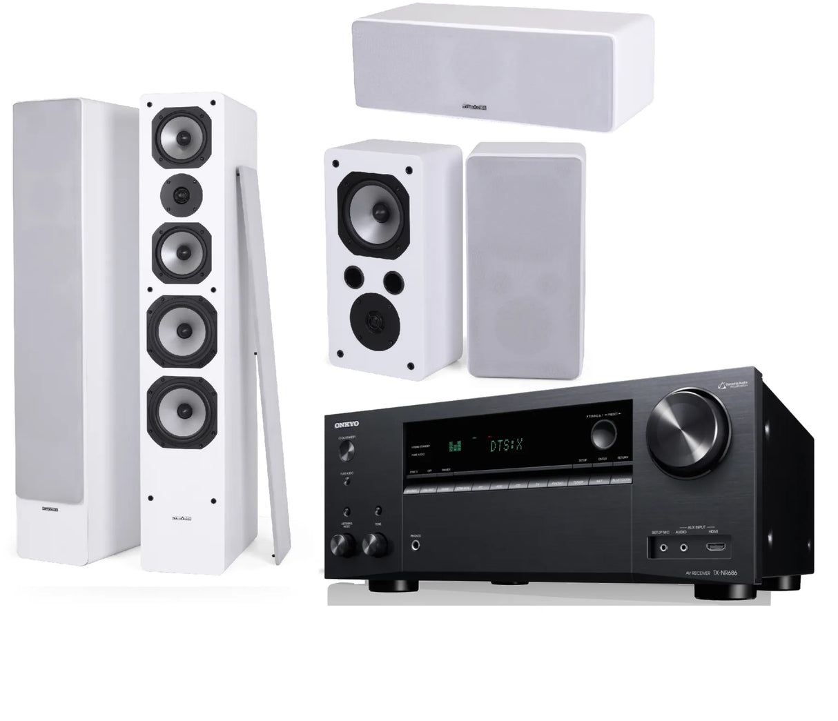 Namų kino komplektas - tinklinis AV resyveris Onkyo TX-NR686, su kolonėlėm Dynavoice Challenger M-65, S-5, C-5 EX (v.4)