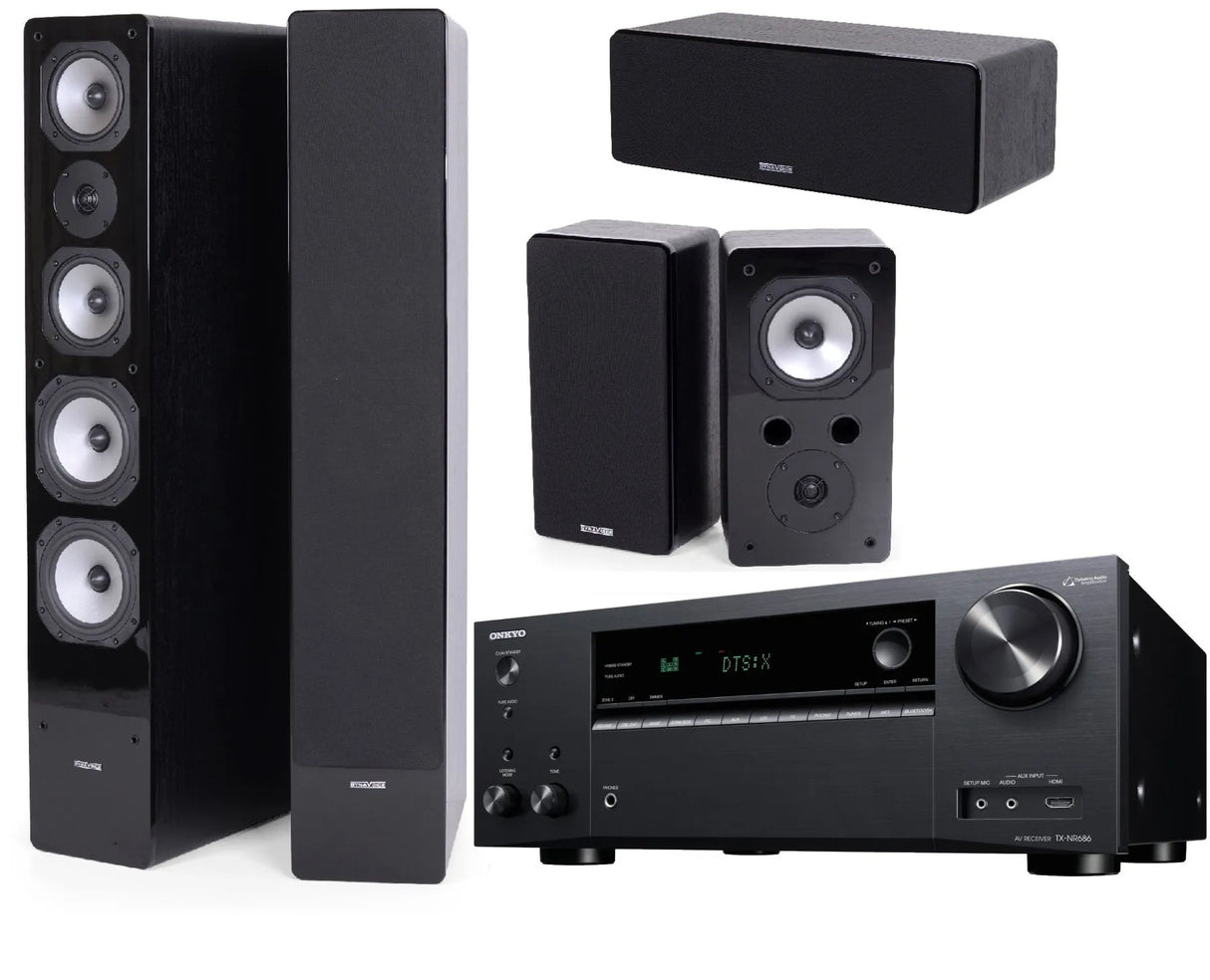 Namų kino komplektas - tinklinis AV resyveris Onkyo TX-NR686, su kolonėlėm Dynavoice Challenger M-65, S-5, C-5 EX (v.4)