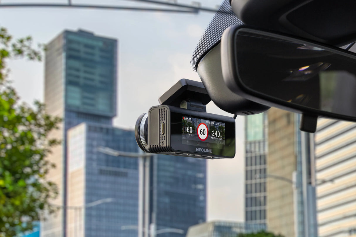 Neoline Argus 4K Wi-Fi, vaizdo registratorius su GPS radarų baze, 4K raiška - ekranas su greičio rodmenimis