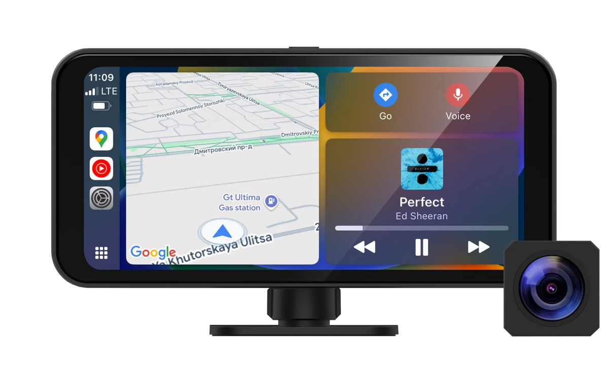 Neoline Smartway, 2-jų kamerų 4K vaizdo registratorius su Android Auto ir Apple Carplay - ekranas su navigacija ir muzika, papildoma kamera