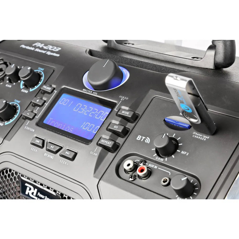 Nešiojama garso sistema Power Dynamics PA203 Portable, SD/USB/MP3/BT
