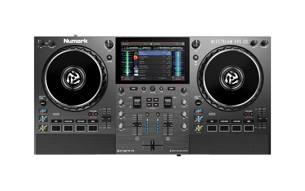 Numark Mixstream Pro Go, baterija maitinamas DJ valdiklis su Amazon Music