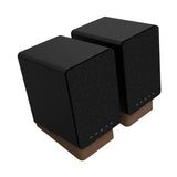 Onkyo GX-10DB, aktyvios lentyninės garso kolonėlės - Mediniai pagrindai ir logotipas ant grotelių