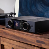 Onkyo Muse Y-50, tinklo grotuvas ir integruotas stereo stiprintuvas, 250W - ekranas su muzikos informacija ir valdymo ratukai