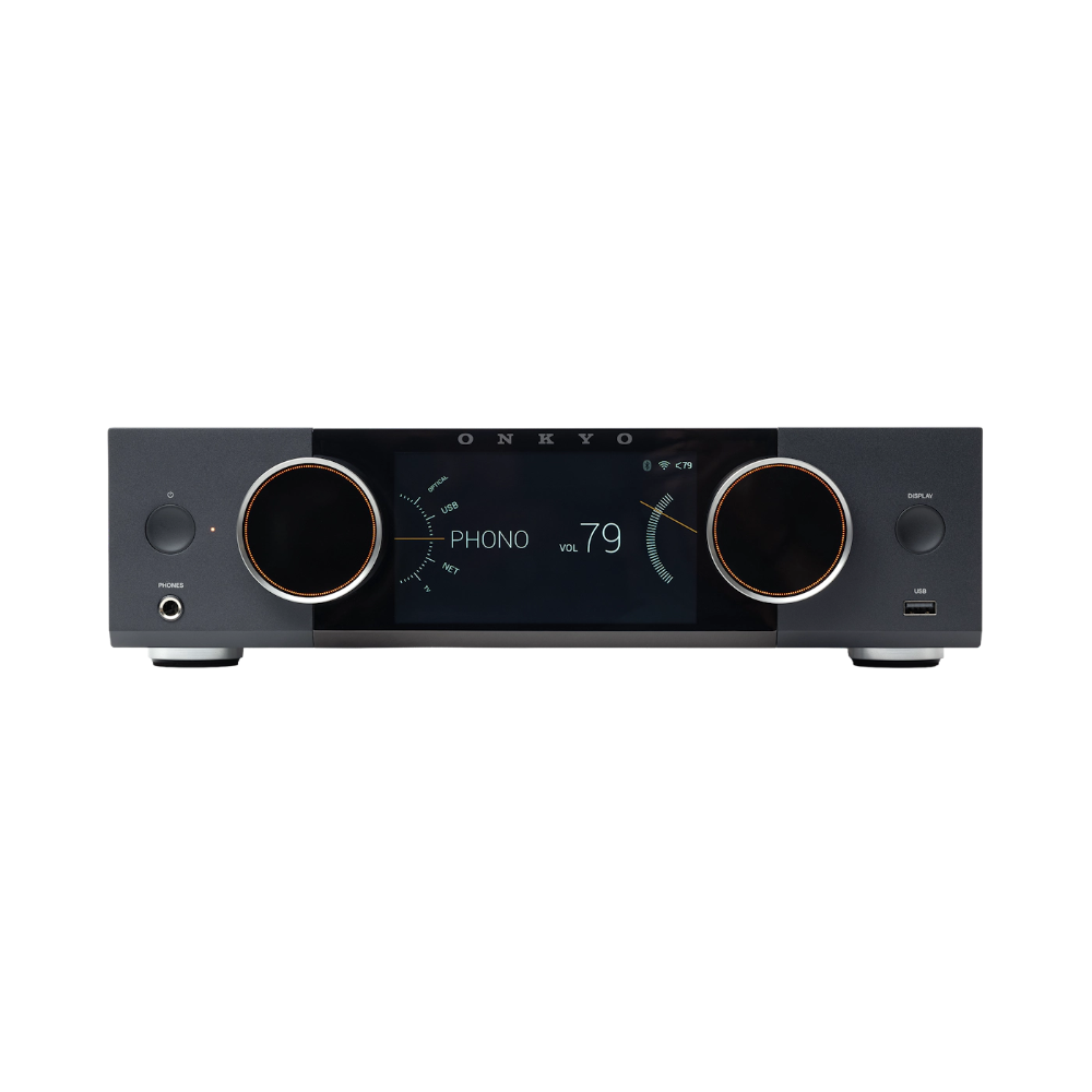 Onkyo Muse Y-50, tinklo grotuvas ir integruotas stereo stiprintuvas, 250W - priekinė panelė su ekranu ir mygtukais