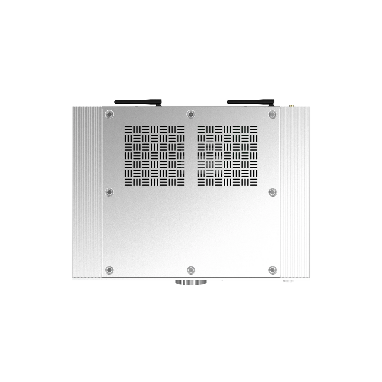 Onkyo P-80, pradinis stiprintuvas su tinklo grotuvu - viršutinė panelė su ventiliacijos grotelėmis ir antenomis