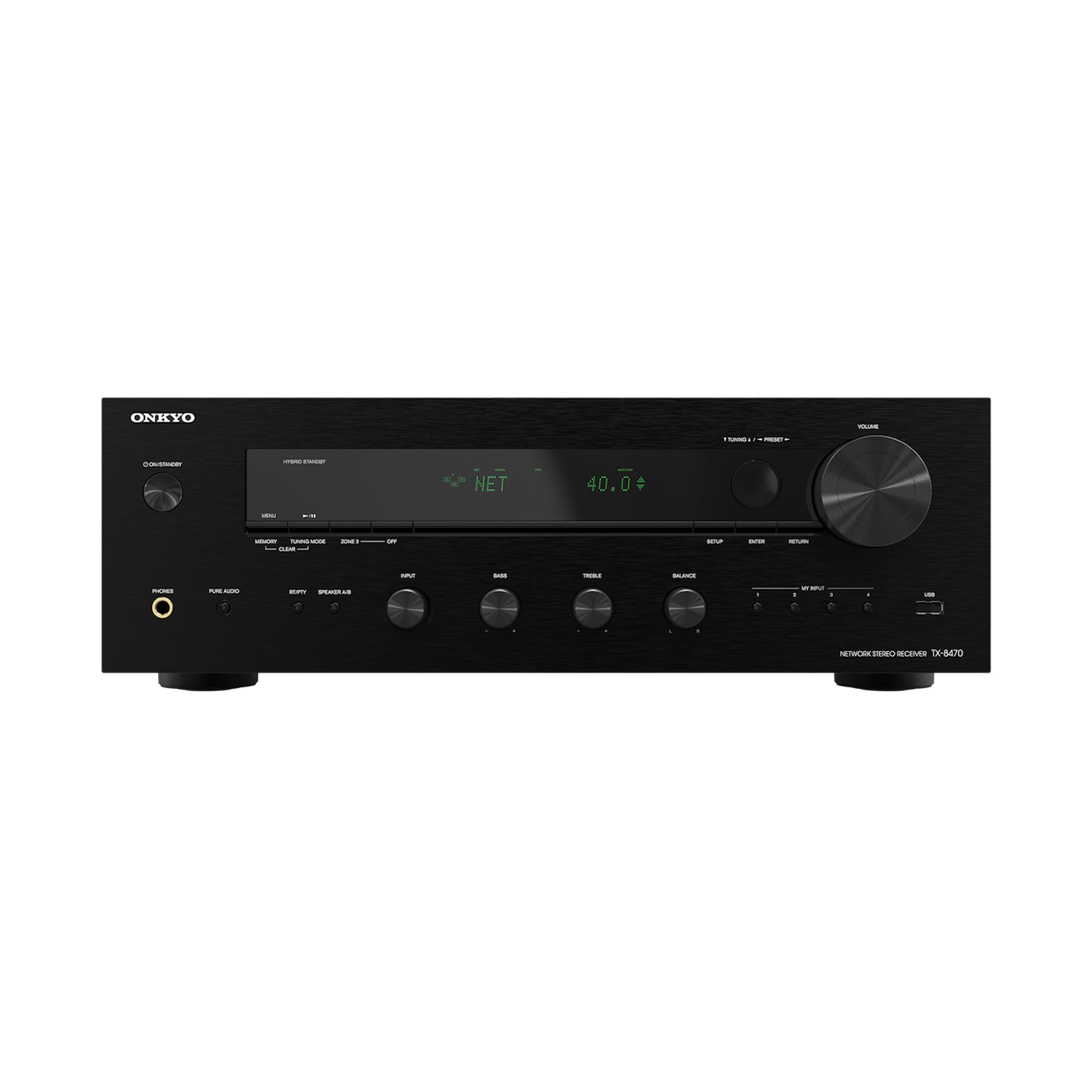 Onkyo TX-8470, Hi-Fi tinklinis stereo stiprintuvas - Žalias ekranas su radijo stoties pavadinimu