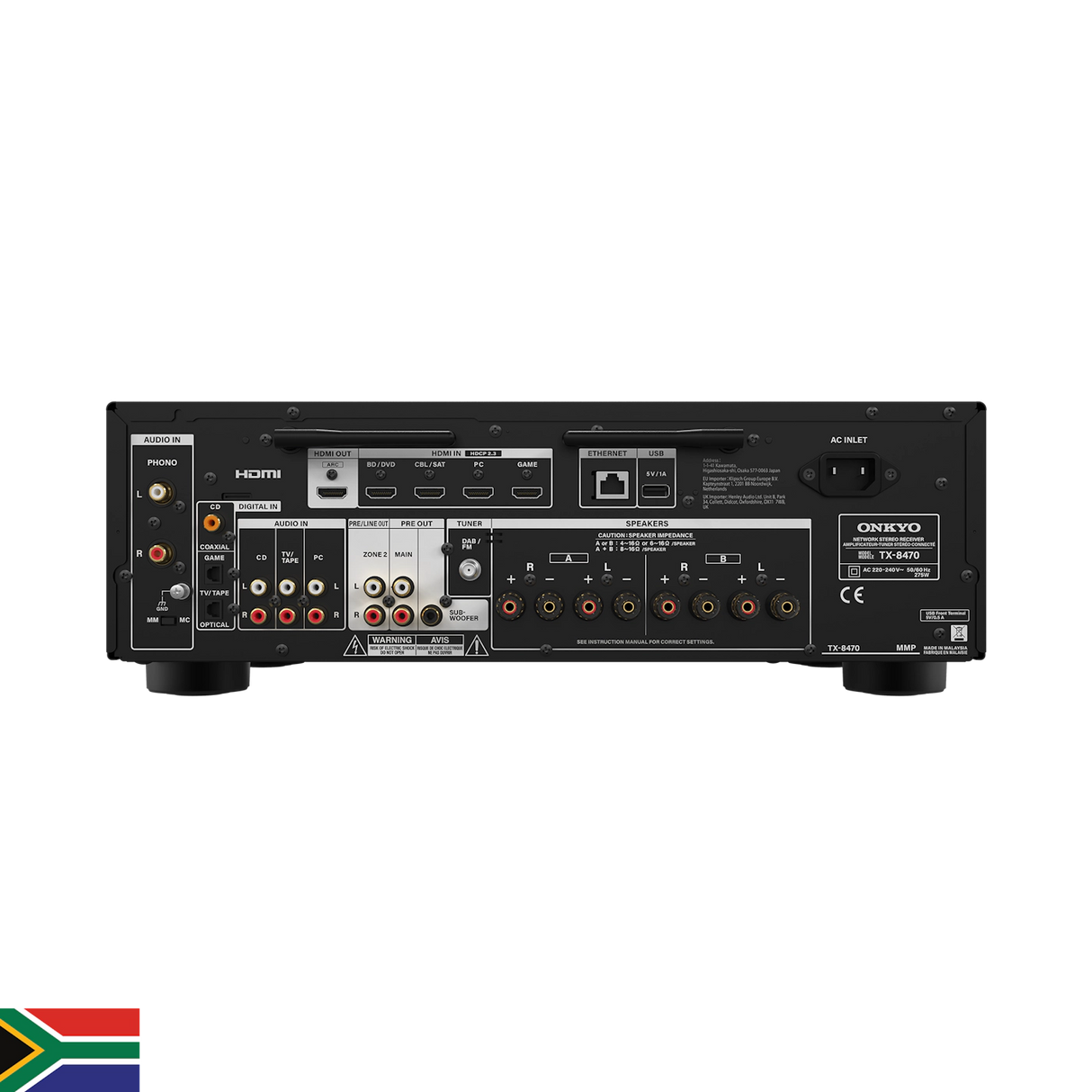 Onkyo TX-8470, Hi-Fi tinklinis stereo stiprintuvas - Galinės panelės "HDMI IN" jungtys ir etiketės