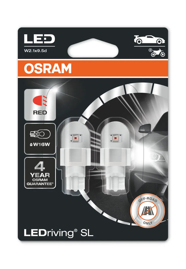 Osram LED lemputės, W16W T10 W2.1x9.5d 12V/2W(16W) Raudona