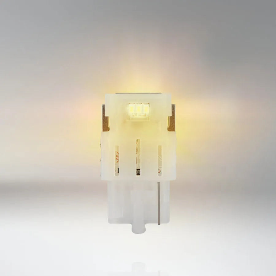 Osram LED lemputės, W21W T20 W3x16d 12V/2W(21W) Oranžinė, 7505DYP- - balta plastikinė lemputės bazė su LED diodais