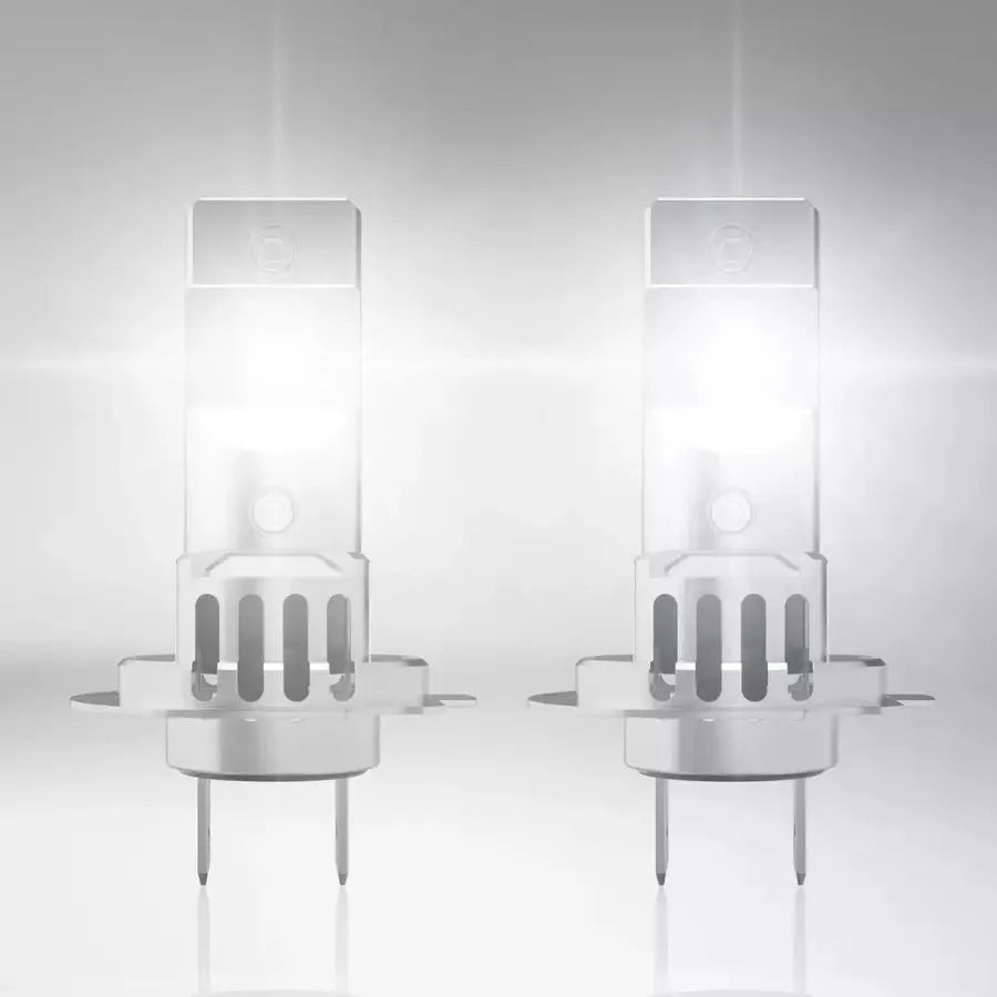 Osram LED pagrindinės šviesos H7/H18, 6000K, 2vn, 64210DWESY2-HCB - Du šviečiantys LED priekiniai žibintai iš arti