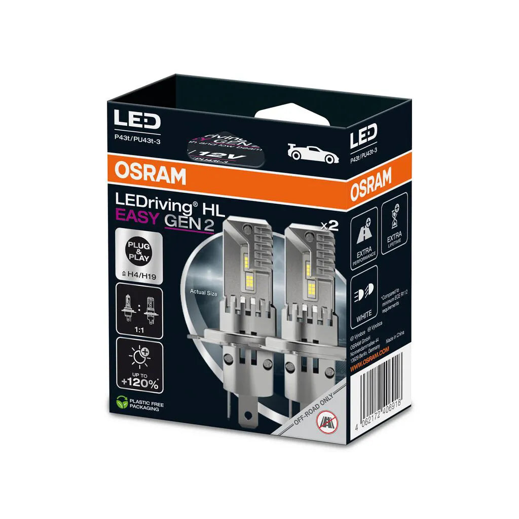 Osram LED šviesos H4/H19, 6500K, LEDriving HL, 2vn, 64193DWESY2-H - Dvi lemputės su aušintuvais ir instrukcija