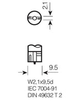 Osram lemputės COOL BLUE, W5W, 5W O2825HCBI - Matmenys ir standartų žymėjimai