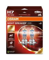 Osram lemputės Night Breaker ,+220%, H7, 55W,2 vnt, DUO 64210NB220 - Lemputės su auksiniu dangteliu ir pakuotė